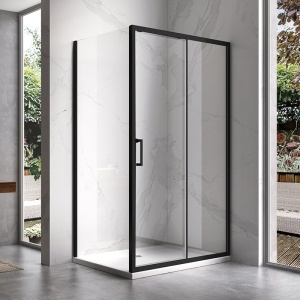 Cabina de dus dreptunghiulara din sticla securizata cu rame negre si cadita neagra antialunecare KZ103B-SXL03D 110 x 80 cm - Img 4