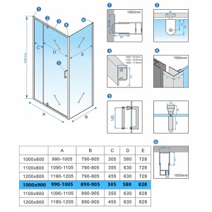 Cabina de dus dreptunghiulara din sticla securizata cu rame negre KZ07A 100 x 90 cm - Img 14