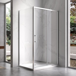 Cabina de dus dreptunghiulara dins ticla securizata cu rame cromata si cadita alba inclusa KZ103C-ST03C 120 x 80 cm - Img 4