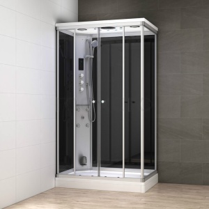 Cabina de dus MUE-AR1280-1L neagra cu hidromasaj și saună cu aburi 120 x 80 x 217 cm