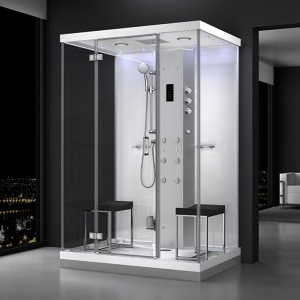 Cabină de dus MUE-H1400-11 alba cu hidromasaj si sauna cu aburi 140 x 100 x 217 cm