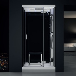 Cabina de dus neagra MUE-H1000-23R montaj dreapta, cu hidromasaj si sauna cu aburi 100 x 100 x 217 cm