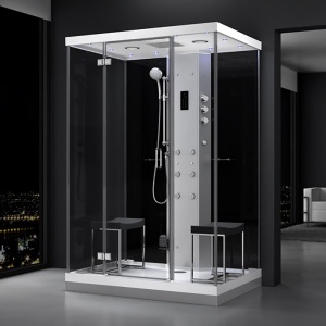 Cabina de dus neagra MUE-H1400-22, montaj dreapta, cu hidromasaj si sauna cu aburi 140 x 100 x 217 cm
