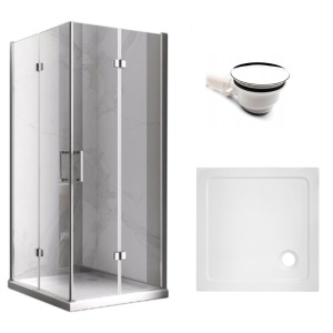 Cabina de dus patrata cu cadita KZ08C ST02B crom 90 x 90 cm sticla 6 mm