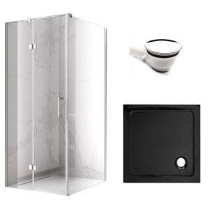 Cabina de dus patrata cu cadita neagra KZ01C ST02B crom 90 x 90 cm sticla 6 mm