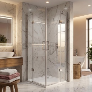 Cabina de dus patrata de colt KZ25 crom 80 x 80 cm sticla 6 mm - Img 19