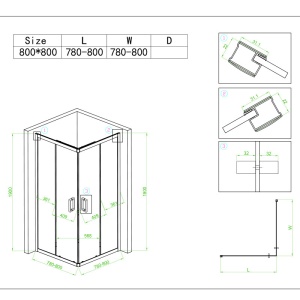 Cabina de dus patrata din sticla securizata cu rame albe si cadita alba slim KZ93A/ST02A 80 x 80 cm - Img 14