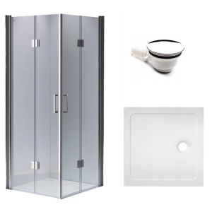 Cabina de dus patrata din sticla securizata cu rame cromate si cadita alba slim KZ1290C-ST06A 100 x 100 cm