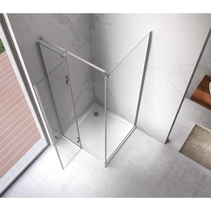Cabina de dus patrata dins ticla securizata cu rame cromate si cadita alba slim KZ01B-ST02A 80 x 80 cm - Img 7
