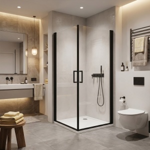Cabina de dus patrata KZ29 negru mat 90 x 90 x 195 cm sticla 6 mm - Img 16
