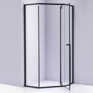 Cabina de dus pentagonala cu rame negre sticla securizata si cadita neagra BS07A/SXL07A 80 x 80 cm - Img 7