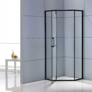 Cabina de dus pentagonala din sticla securizata cu rame negre si cadita alba slim inclusa KZ4026B/ST07B 90 x 90 cm - Img 2