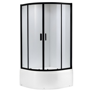 Cabina de dus semicirculara cu rame negre si cadita inalta alba Maja 90 x 90 cm