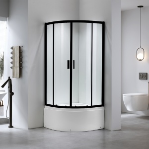 Cabina de dus semirculara cu rame negre si cadita inalta MAJA 80 x 80 cm - Img 3