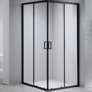 Cabina e dus din sticla securizata cu rame negre si usi batante si cadita alba antialunecare BL30B/SXL02B 90 x 90 cm - Img 3