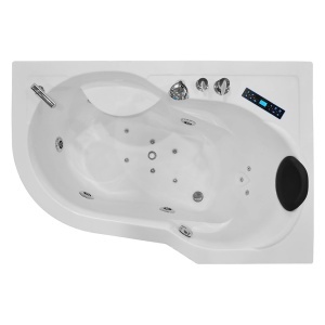 Cada asimetrica cu hidromasaj si aeromasaj MO-0202 – 150 x 100 x 62 cm, Bluetooth, Cromoterapie, Alb - Img 2