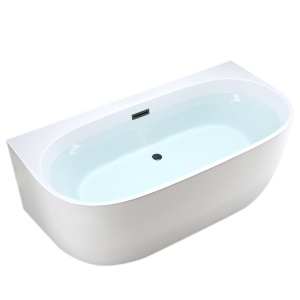 Cada de baie alb lucios cu montaj la perete, Nora 526D, 170 x 85 cm, deversor negru