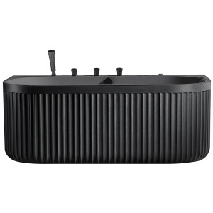 Cada de baie cu hidromasaj cu montaj la perete si caneluri negru mat PRO 170 x 85 x 65 cm
