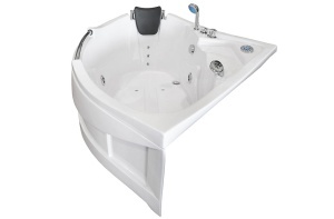 Cada de baie cu hidromasaj de colt MO-0203, 135 x 135 x 75 cm, cromoterapie, radio Bluetooth, alb - Img 5