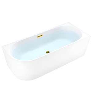 Cada de baie cu montaj pe colt dreapta, Mera2 - 160 x 75 cm, alb cu preaplin auriu