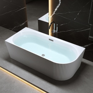 Cada de baie cu montaj stanga Rio 504B cu design canelat si ventil otel periat 150 x 75 cm - Img 2