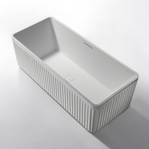 Cada de baie freestanding dreptunghiulara MUE-D005-1W alb mat cu textura de piatra, 170 x 75 x 60 cm - Img 3