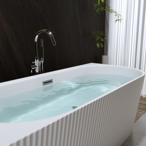 Cada de baie freestanding lipita de perete MO-1724RYF-150 montaj stanga, 150 x 75 cm, alb lucios cu caneluri - Img 6