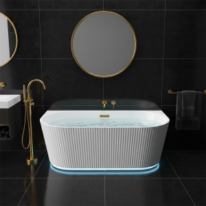 Cada de baie freestanding, montaj la perete Carlo2 170 x 75 cm, ventil si preaplin negru mat - Img 14
