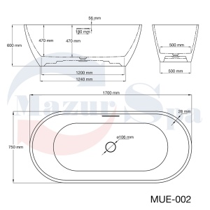 Cada de baie freestanding MUE-002B, cu strat rezistent la abraziune 170X75X60cm - Img 6