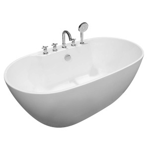 Cada de baie freestanding ovala cu baterie integrata MO-18033, 150 x 82 x 58 cm, alb lucios