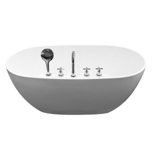 Cada de baie freestanding ovala cu baterie integrata MO-18033, 150 x 82 x 58 cm, alb lucios - Img 5