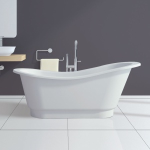 Cada de baie freestanding ovala din piatra sintetica MO-1097 Exclusiv – 175 x 70 x 72 cm, alb mat - Img 3