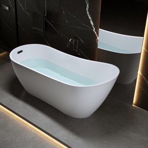 Cada de baie freestanding ovala Forte 520C alba cu ventil si preaplin negru – 170 x 75 cm - Img 5