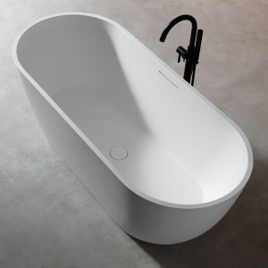 Cada de baie freestanding ovala MUE-D002W, 170 x 75 x 60 cm, finisaj alb mat cu textura de piatra - Img 4