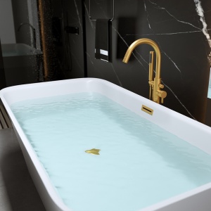 Cada de baie freestanding ovala Viana 511B alb cu ventil aur periat 160 x 75 cm - Img 6