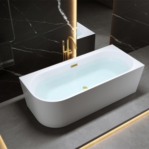Cada de baie MERA 509D/Dreapta, Dimensiune 170x75cm, Culoare Alb, Deversor Auriu Periat - Img 2