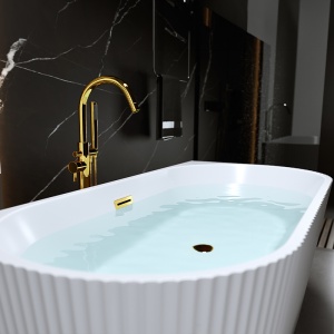Cada de baie suport CARLO 517D, Dimensiune 170x75cm, Design elegant, Culoare Alb, Deversor Auriu - Img 5