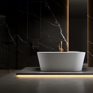Cada de baie suport CARLO517C, Dimensiune 160x75cm, Design Elegant, Culoare Alb, Deversor Auriu Periat - Img 7