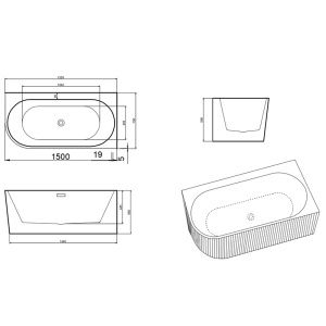 Cada de baie suport RIO 504B, Dimensiune 150x75cm/Dreapta, Culoare Alb, Deversor Negru - Img 5
