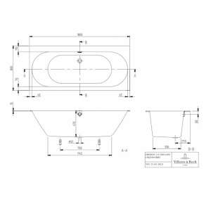 Cada dreptunghiulara compozit Villeroy&Boch Oberon 2.0 180x80 cm Quaryl - Img 4