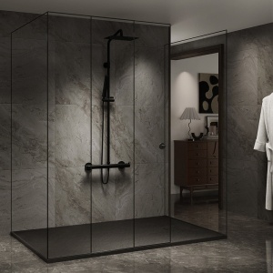 Cadita de dus dreptunghiulara slim imitatie piatra Riko 100 x 70 cm neagra - Img 2