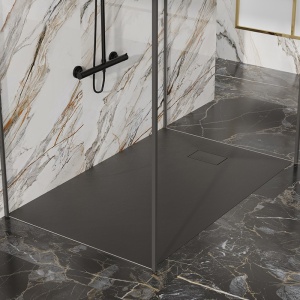 Cadita de dus JUKO Slim Dreptunghiulara, 90x80cm, Structura de piatra, Culoare Negru - Img 6