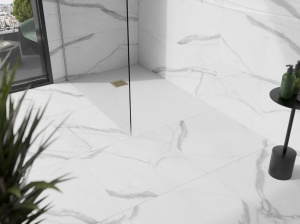 Cadita dus din compozit 120x90 culoare alba cu scurgere auriu - Img 2