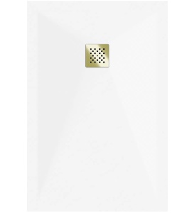 Cadita dus Stone material compozit, culaore alba cu sifon auriu, dimensiune 110x90 - Img 3