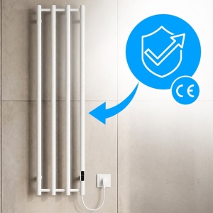 Calorifer electric vertical pentru baie Kasjan Alb – 140.5 x 34.6 cm, 250W cu panou LED si suport prosoape - Img 2