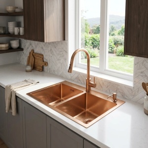 Chiuveta bucatarie cu doua cuve inox Toby Brush Copper - Img 6