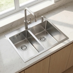Chiuveta bucatarie cu doua cuve inox Toby Brush Steel - Img 7