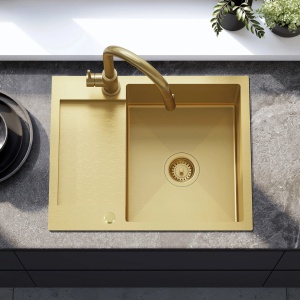 Chiuveta bucatarie din inox, aurie, Paul Brush Gold fara baterie - Img 3