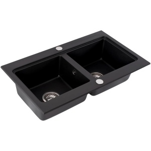 Chiuveta Bucatarie REA CADDY Black Dimensiuni 80 x 46.5 x 19.5 cm, 2 Cuve, Incastrabila, Forma Dreptunghiulara, Negru - Img 9