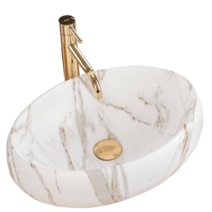 Chiuveta de blat REA LINDA LAVA MAT, Dimensiuni 48 x 34x 14.5cm, Forma Ovala, Ceramica sanitara, Imitatie Marmura - Img 1